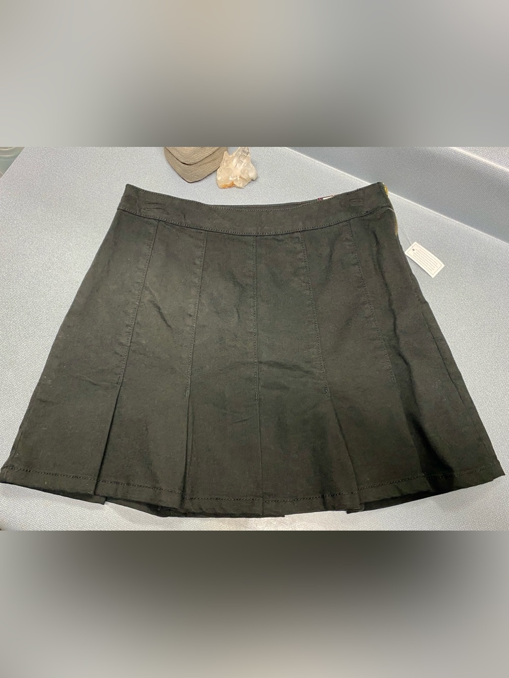 Black Pleated A-Line Side Zip Skirt Stretchy Mini
